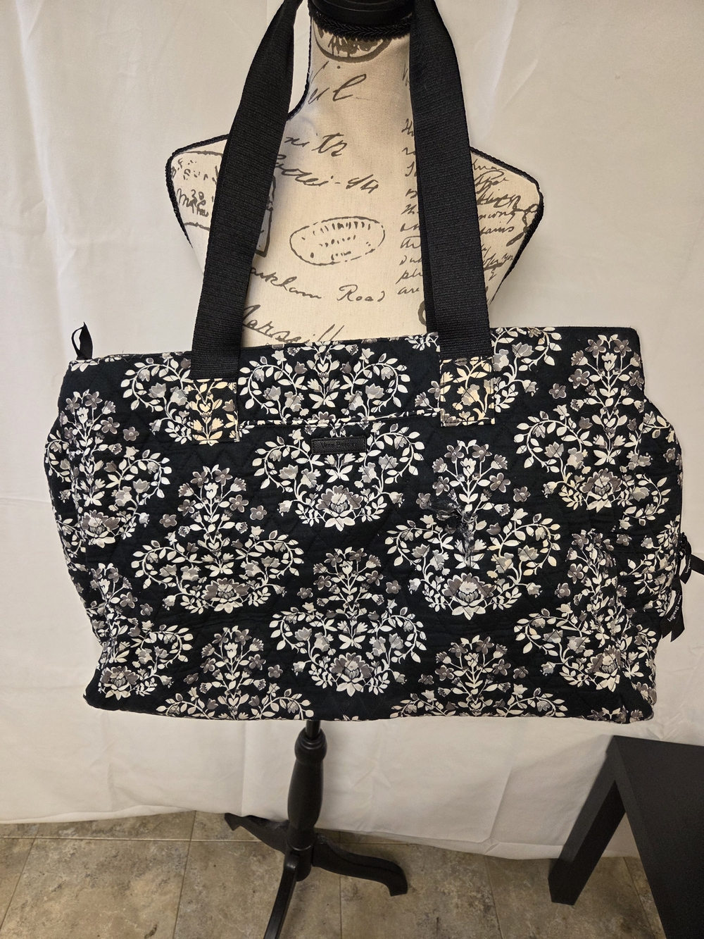 Vera Bradley Black and White Quilted Floral Duffle Bag